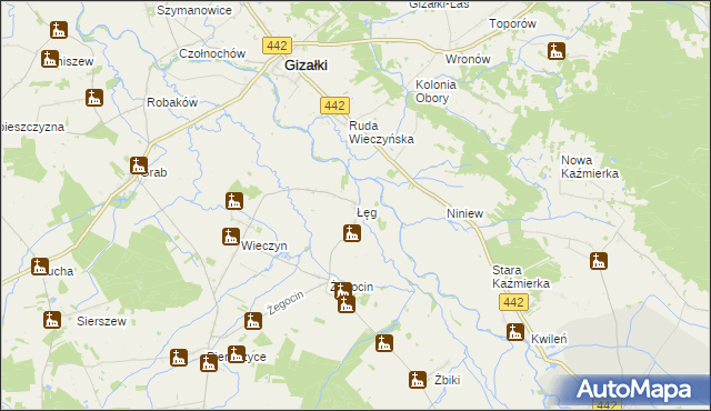 mapa Łęg gmina Czermin, Łęg gmina Czermin na mapie Targeo