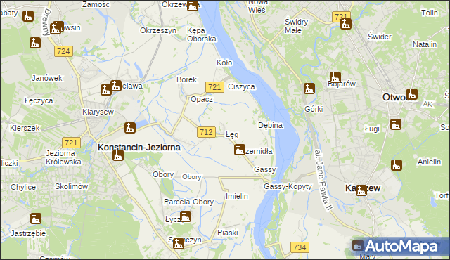 mapa Łęg gmina Konstancin-Jeziorna, Łęg gmina Konstancin-Jeziorna na mapie Targeo