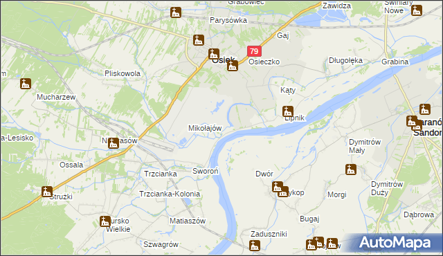 mapa Łęg gmina Osiek, Łęg gmina Osiek na mapie Targeo