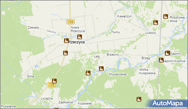 mapa Łęg gmina Rzeczyca, Łęg gmina Rzeczyca na mapie Targeo