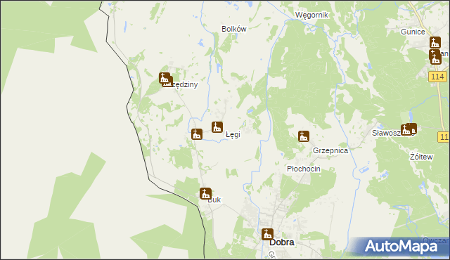 mapa Łęgi gmina Dobra (Szczecińska), Łęgi gmina Dobra (Szczecińska) na mapie Targeo