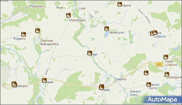 mapa Łęgi gmina Połczyn-Zdrój, Łęgi gmina Połczyn-Zdrój na mapie Targeo