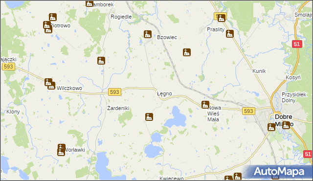 mapa Łęgno gmina Dobre Miasto, Łęgno gmina Dobre Miasto na mapie Targeo