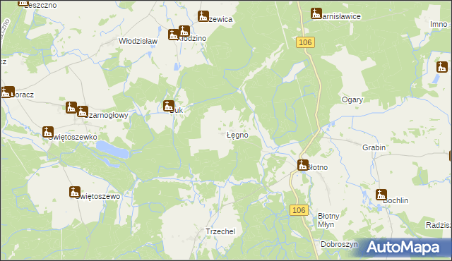 mapa Łęgno gmina Nowogard, Łęgno gmina Nowogard na mapie Targeo