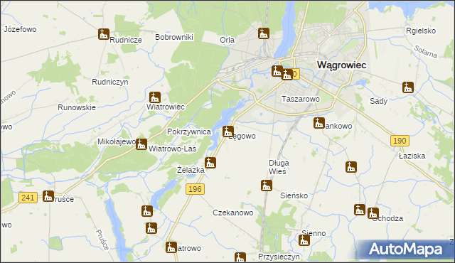 mapa Łęgowo gmina Wągrowiec, Łęgowo gmina Wągrowiec na mapie Targeo