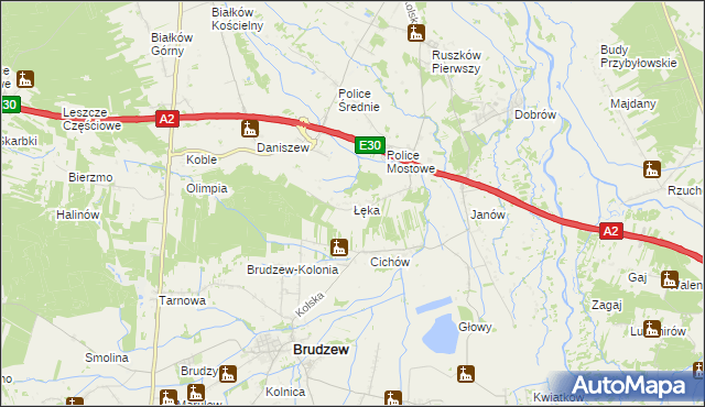 mapa Łęka gmina Kościelec, Łęka gmina Kościelec na mapie Targeo