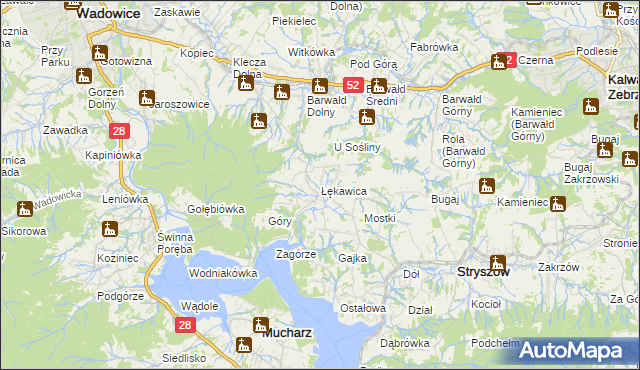 mapa Łękawica gmina Stryszów, Łękawica gmina Stryszów na mapie Targeo