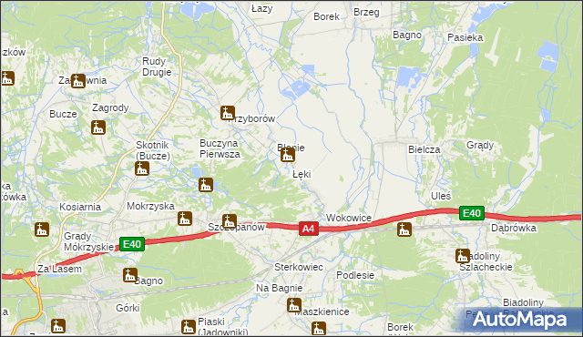 mapa Łęki gmina Borzęcin, Łęki gmina Borzęcin na mapie Targeo