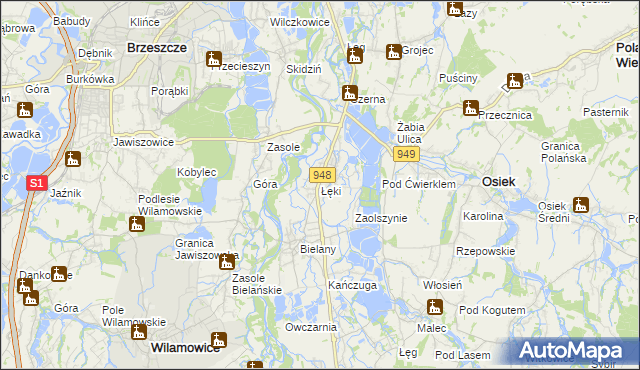 mapa Łęki gmina Kęty, Łęki gmina Kęty na mapie Targeo