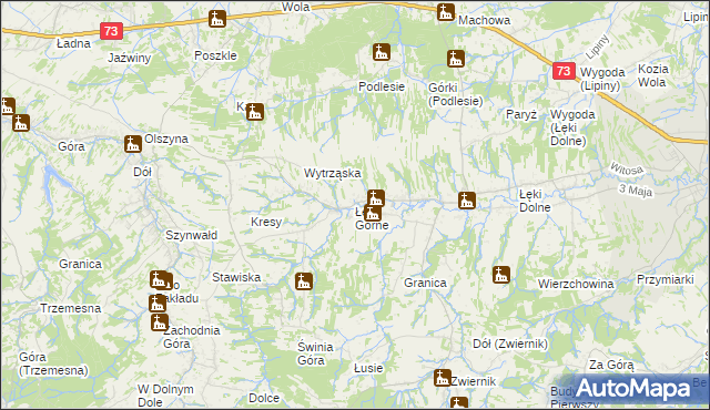 mapa Łęki Górne gmina Pilzno, Łęki Górne gmina Pilzno na mapie Targeo