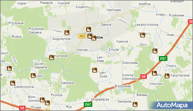 mapa Łęki Małe gmina Lututów, Łęki Małe gmina Lututów na mapie Targeo