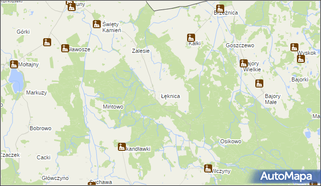 mapa Łęknica gmina Srokowo, Łęknica gmina Srokowo na mapie Targeo