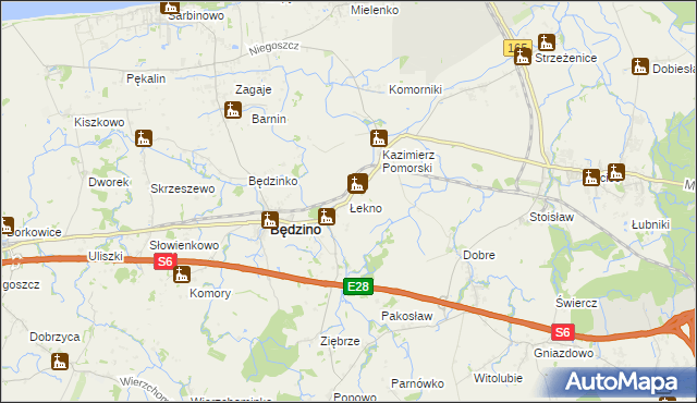 mapa Łekno gmina Będzino, Łekno gmina Będzino na mapie Targeo