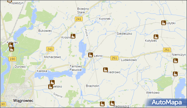 mapa Łekno gmina Wągrowiec, Łekno gmina Wągrowiec na mapie Targeo