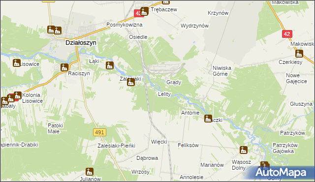 mapa Lelity gmina Popów, Lelity gmina Popów na mapie Targeo