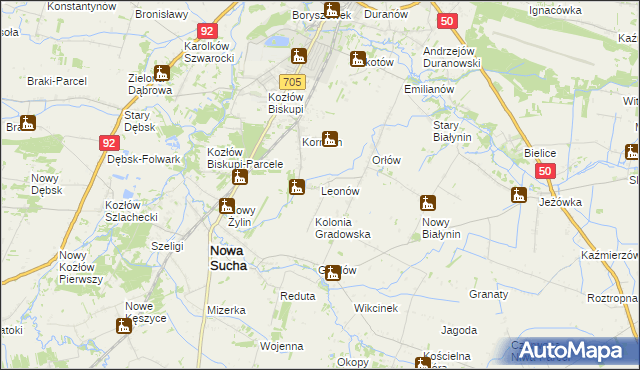 mapa Leonów gmina Nowa Sucha, Leonów gmina Nowa Sucha na mapie Targeo