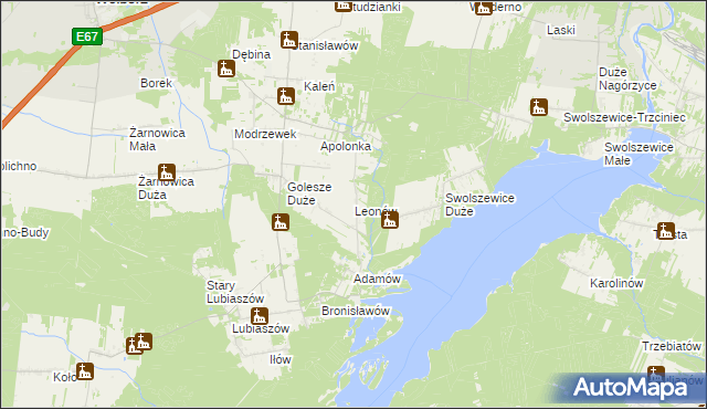 mapa Leonów gmina Wolbórz, Leonów gmina Wolbórz na mapie Targeo