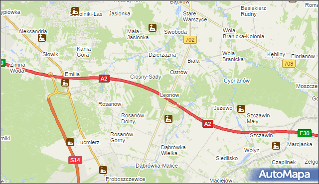 mapa Leonów gmina Zgierz, Leonów gmina Zgierz na mapie Targeo