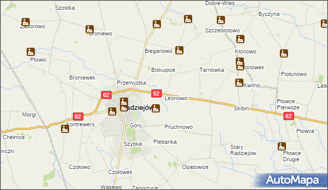mapa Leonowo gmina Radziejów, Leonowo gmina Radziejów na mapie Targeo