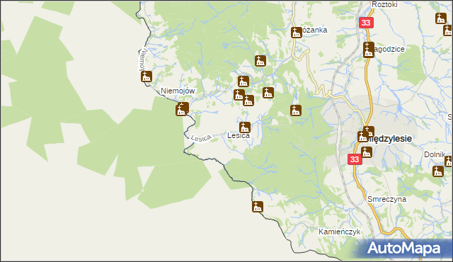 mapa Lesica gmina Międzylesie, Lesica gmina Międzylesie na mapie Targeo