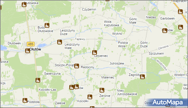 mapa Lesieniec gmina Dłutów, Lesieniec gmina Dłutów na mapie Targeo