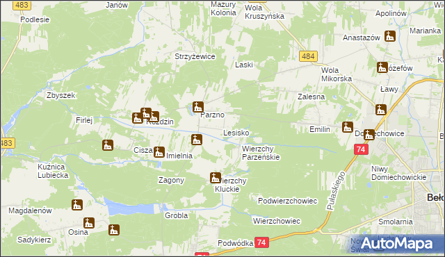 mapa Lesisko gmina Kluki, Lesisko gmina Kluki na mapie Targeo