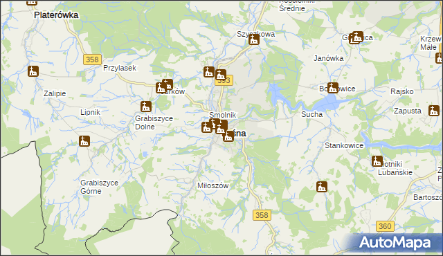 mapa Leśna powiat lubański, Leśna powiat lubański na mapie Targeo