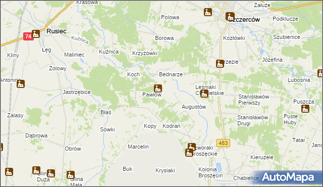 mapa Leśniaki gmina Rusiec, Leśniaki gmina Rusiec na mapie Targeo
