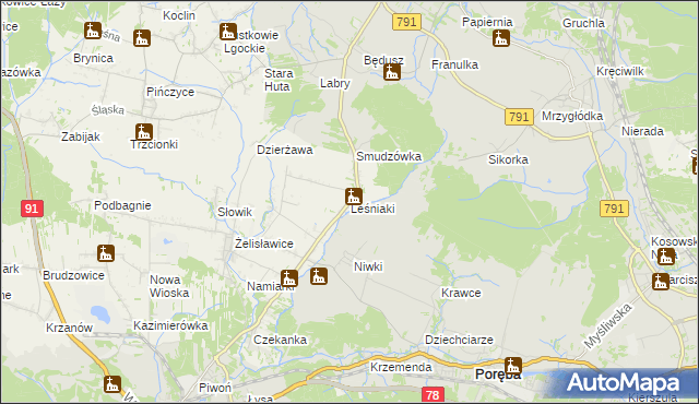 mapa Leśniaki gmina Siewierz, Leśniaki gmina Siewierz na mapie Targeo