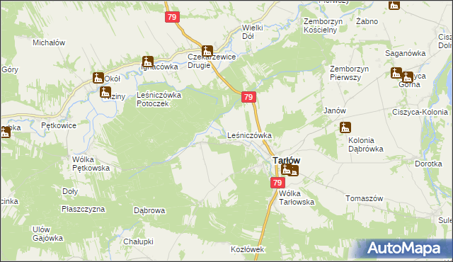 mapa Leśniczówka gmina Tarłów, Leśniczówka gmina Tarłów na mapie Targeo