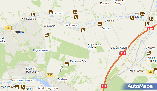 mapa Leśniczówka gmina Urzędów, Leśniczówka gmina Urzędów na mapie Targeo