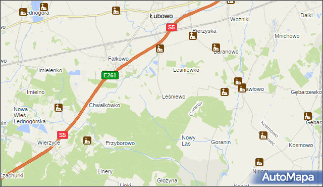 mapa Leśniewo gmina Łubowo, Leśniewo gmina Łubowo na mapie Targeo