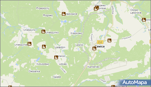 mapa Leśnik gmina Cewice, Leśnik gmina Cewice na mapie Targeo