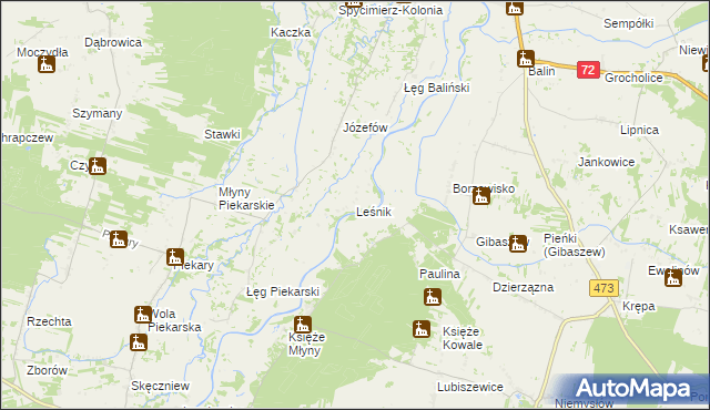 mapa Leśnik gmina Poddębice, Leśnik gmina Poddębice na mapie Targeo