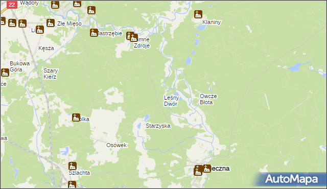 mapa Leśny Dwór gmina Osieczna, Leśny Dwór gmina Osieczna na mapie Targeo