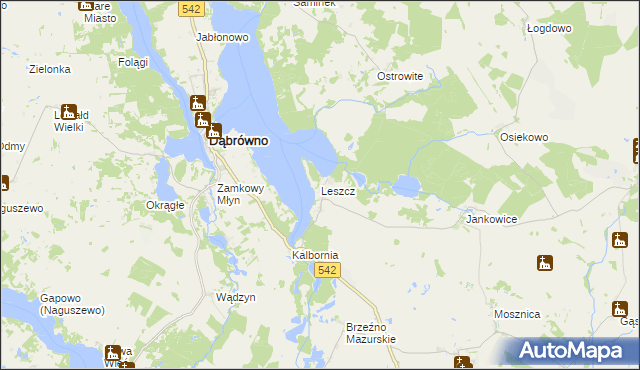 mapa Leszcz gmina Dąbrówno, Leszcz gmina Dąbrówno na mapie Targeo