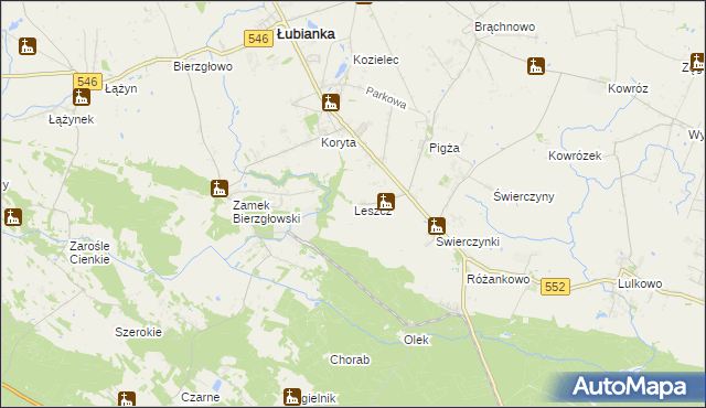 mapa Leszcz gmina Łubianka, Leszcz gmina Łubianka na mapie Targeo