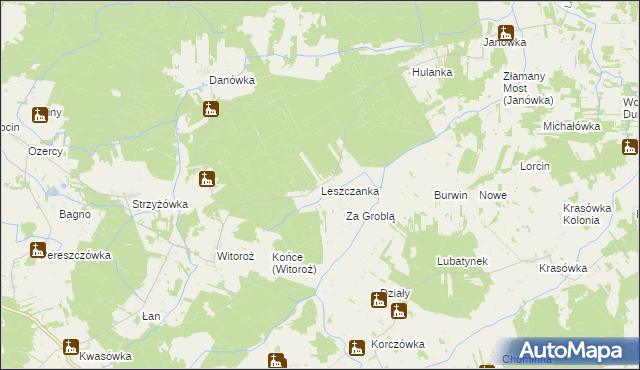 mapa Leszczanka gmina Drelów, Leszczanka gmina Drelów na mapie Targeo