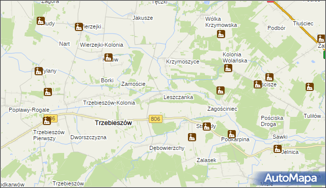 mapa Leszczanka gmina Trzebieszów, Leszczanka gmina Trzebieszów na mapie Targeo