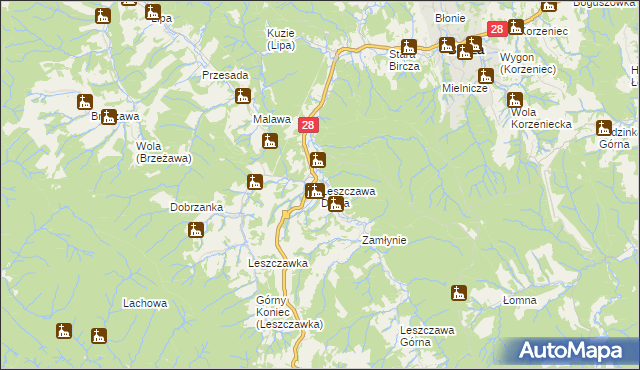 mapa Leszczawa Dolna, Leszczawa Dolna na mapie Targeo