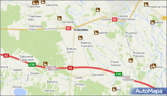 mapa Leszcze gmina Kościelec, Leszcze gmina Kościelec na mapie Targeo