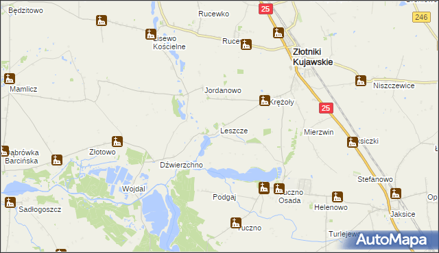 mapa Leszcze gmina Złotniki Kujawskie, Leszcze gmina Złotniki Kujawskie na mapie Targeo