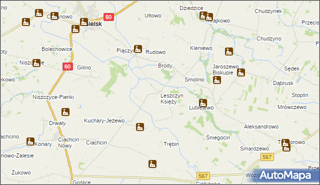 mapa Leszczyn Księży, Leszczyn Księży na mapie Targeo