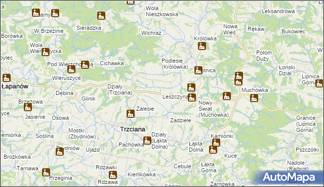 mapa Leszczyna gmina Trzciana, Leszczyna gmina Trzciana na mapie Targeo