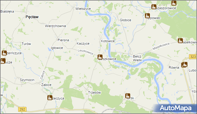 mapa Leszkowice gmina Pęcław, Leszkowice gmina Pęcław na mapie Targeo