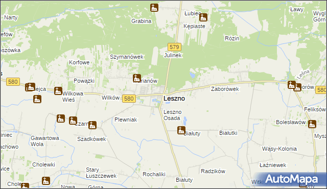 mapa Leszno powiat warszawski zachodni, Leszno powiat warszawski zachodni na mapie Targeo