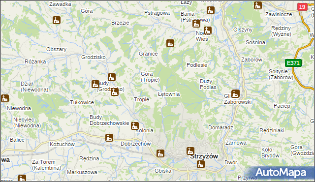 mapa Łętownia gmina Strzyżów, Łętownia gmina Strzyżów na mapie Targeo