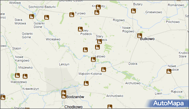 mapa Łętowo gmina Bodzanów, Łętowo gmina Bodzanów na mapie Targeo