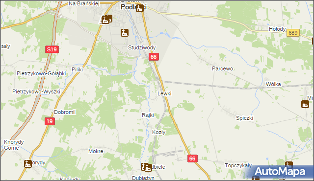 mapa Lewki gmina Bielsk Podlaski, Lewki gmina Bielsk Podlaski na mapie Targeo