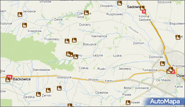 mapa Łężyce gmina Sadowie, Łężyce gmina Sadowie na mapie Targeo